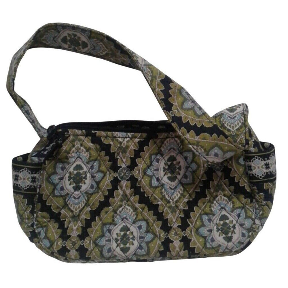 Vera Bradley Shoulder Bag Quilted Cotton Womens Handbag Green Black Boho Pattern